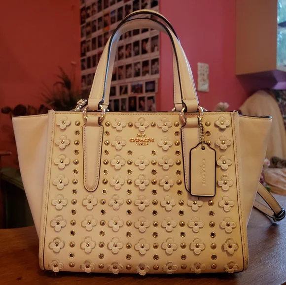 LIKE NEW Coach Mini Crosby Carryall in Floral Rivets Leather Purse